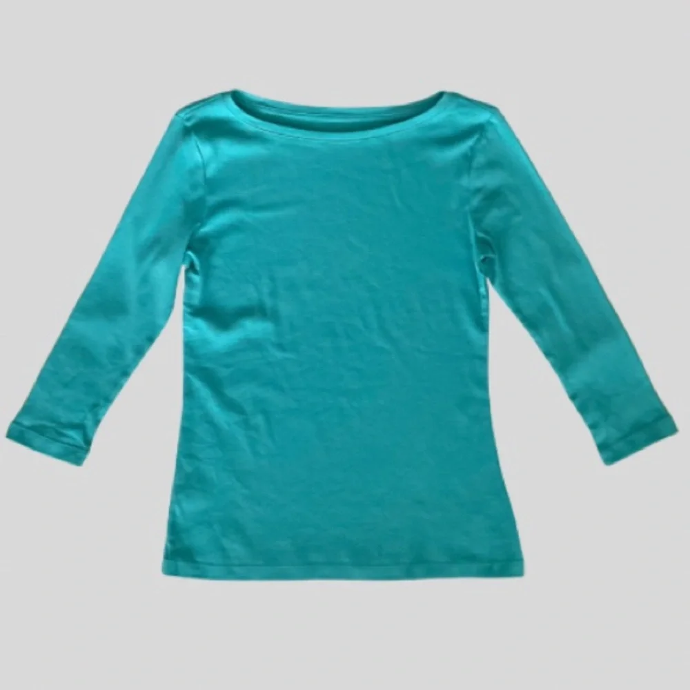 Talbots 100% Pima Cotton 3/4 Sleeve Boatneck Tee Turquoise Size XS NWT - Picture 4 of 9